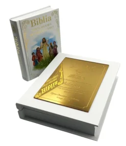Biblia na Komunię w Ozdobnym Pudełku z Grawerem - Pamiątka Pierwszej Komunii Świętej Prezent na Komunię