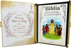 Biblia na Komunię w Pudełku z Grawerem - Prezent na Komunię Pamiątka Pierwszej Komunii Świętej