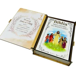 Biblia na Komunię w Pudełku z Grawerem - Prezent na Komunię Pamiątka Pierwszej Komunii Świętej