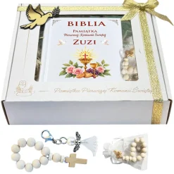 Biblia na Komunię z Życzeniami + Dodatki - Pamiątka Pierwszej Komunii Świętej Prezent na Komunię dla Chłopca Dziewczynki