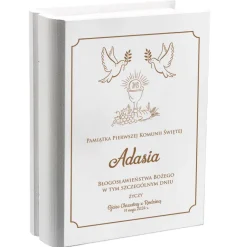 Biblia w drewnianym pudełku Prezent na Komunię - Pamiątka Pierwszej Komunii Świętej