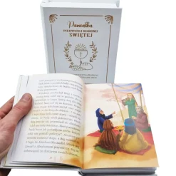 Biblia w drewnianym pudełku Prezent na Komunię - Pamiątka Pierwszej Komunii Świętej
