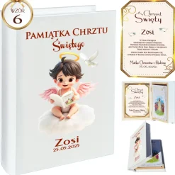 Biblia w Drewnianym Pudełku z Życzeniami Prezent na Chrzest - Pamiątka Chrztu Świętego