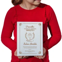 Biblia w drewnianym pudełku z życzeniami Prezent na Komunię - Pamiątka Pierwszej Komunii Świętej