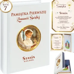 Biblia w Drewnianym Pudełku z Życzeniami - Prezent na Komunię Świętą Pamiątka Pierwszej Komunii Świętej