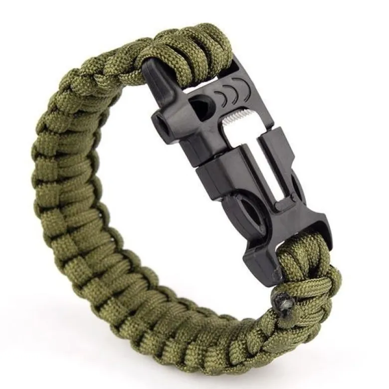Bransoletka paracord 3w1 ARMY GREEN survival