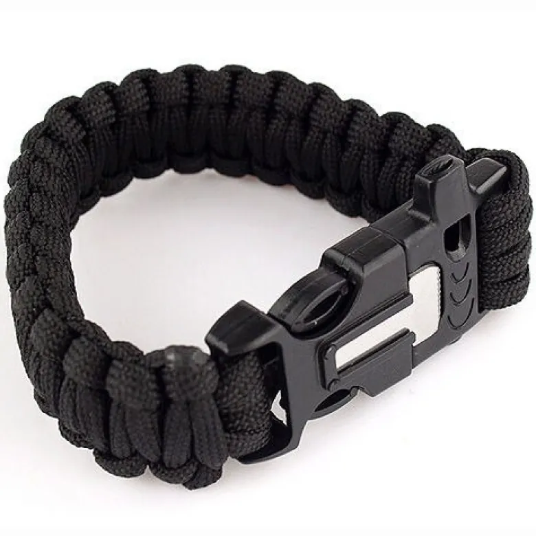 Bransoletka paracord 3w1 CZARNA survival