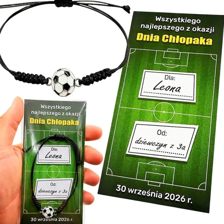Bransoletka Piłka + Życzenia - Prezent na Dzień Chłopaka Szkoła Przedszkole
