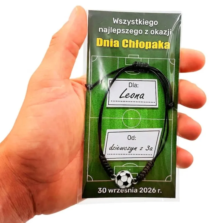 Bransoletka Piłka + Życzenia - Prezent na Dzień Chłopaka Szkoła Przedszkole