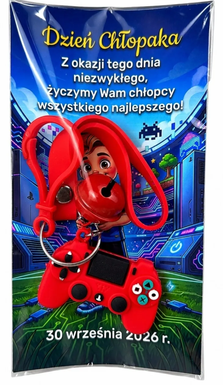 Brelok Gracza z Dzwonkiem + Życzenia - Prezent na Dzień Chłopaka do Szkoły Przedszkola Klasy dla Chłopca