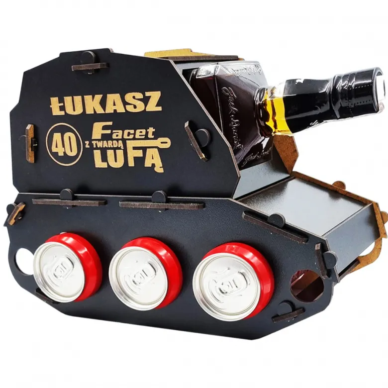 Czołg na whisky z grawerem, stojak na alkohol