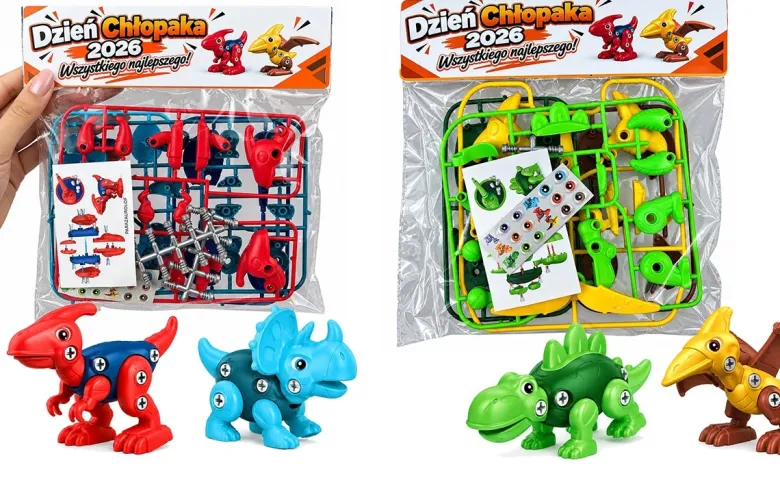 Dinozaury do Skręcania 2szt. + Życzenia - Prezent na Dzień Chłopaka do Przedszkola Szkoły