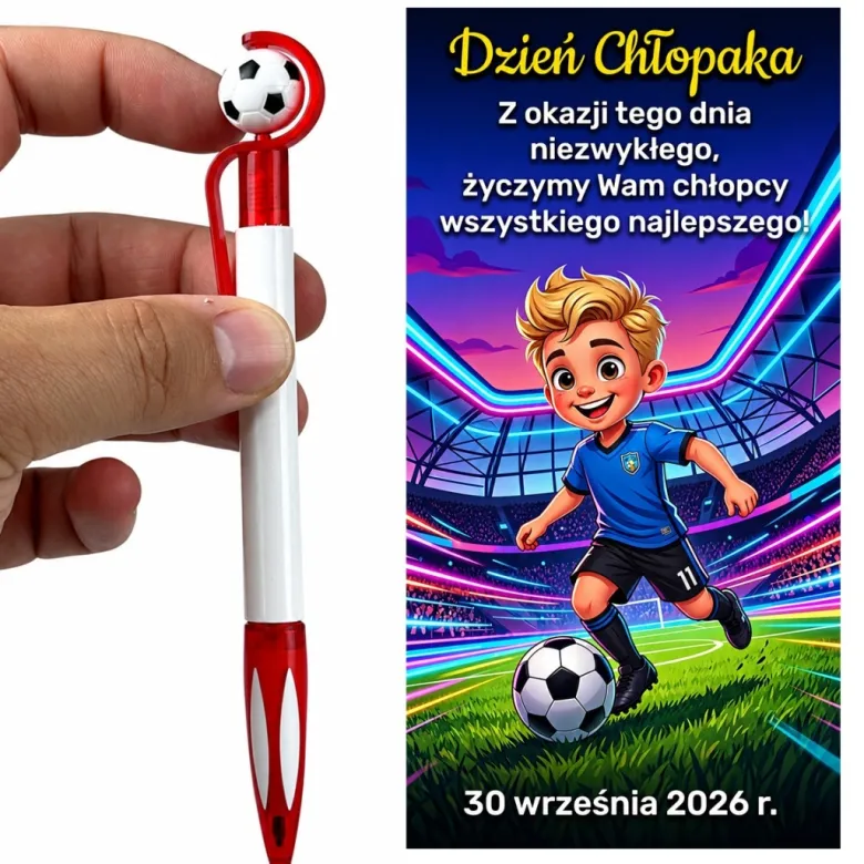 Długopis Kręcąca Piłka + Życzenia - prezent na Dzień Chłopaka szkoła przedszkole
