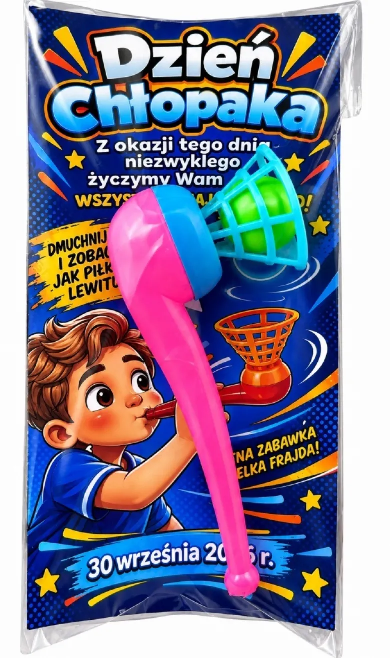 Fajka Dmuchajka z Piłką + Życzenia - Śmieszny Prezent na Dzień Chłopaka Przedszkole Szkoła