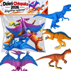 Figurki Dinozaurów 4 szt. + Życzenia - Prezent na Dzień Chłopaka do Przedszkola Szkoły