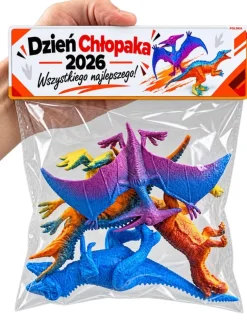 Figurki Dinozaurów 4 szt. + Życzenia - Prezent na Dzień Chłopaka do Przedszkola Szkoły