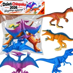 Figurki Dinozaurów 4 szt. + Życzenia - Prezent na Dzień Chłopaka do Przedszkola Szkoły