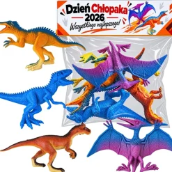 Figurki Dinozaurów 4 szt. + Życzenia - Prezent na Dzień Chłopaka do Przedszkola Szkoły