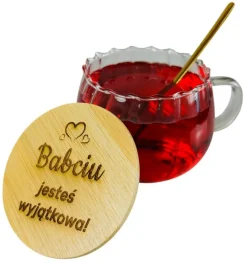 Filiżanka 450 ml z Pokrywką i Łyżeczką dla Babci - Prezent na Dzień Babci i Dziadka Świadka