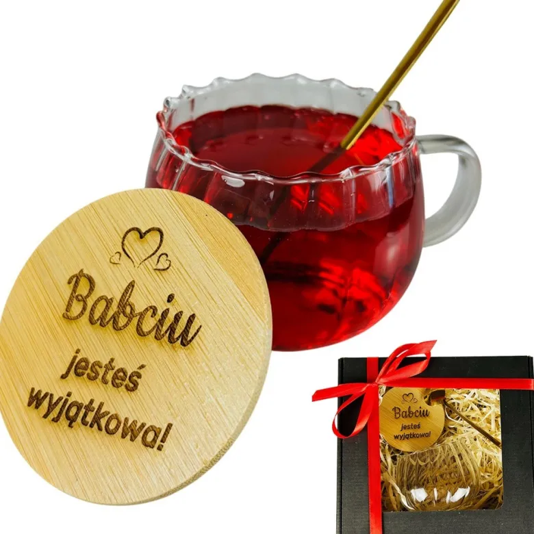Filiżanka 450 ml z Pokrywką i Łyżeczką dla Babci - Prezent na Dzień Babci i Dziadka Świadka