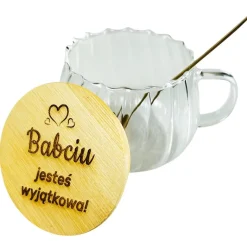 Filiżanka 450 ml z Pokrywką i Łyżeczką dla Babci - Prezent na Dzień Babci i Dziadka Świadka