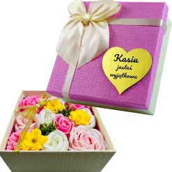 Flower Box Mydlane Róże z Grawerem - Prezent na Walentynki dla Żony Niej Dziewczyny