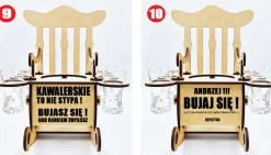 Fotel bujany na butelkę, z kieliszkami i grawerem