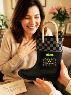 Gumofilc na Wino MAMA LUBI WINO - Śmieszny Prezent dla Mamy na Dzień Mamy Urodziny Święta Kalosz Gumiak