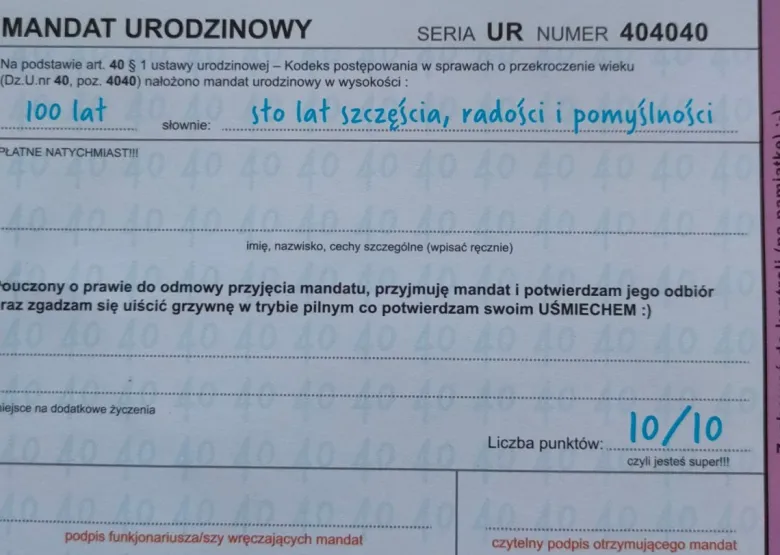 Kartka na urodziny Z MANDATEM dla kobiety