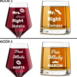 Kieliszek + szklanka z grawerem - Prezent na Ślub dla Pary Młodej