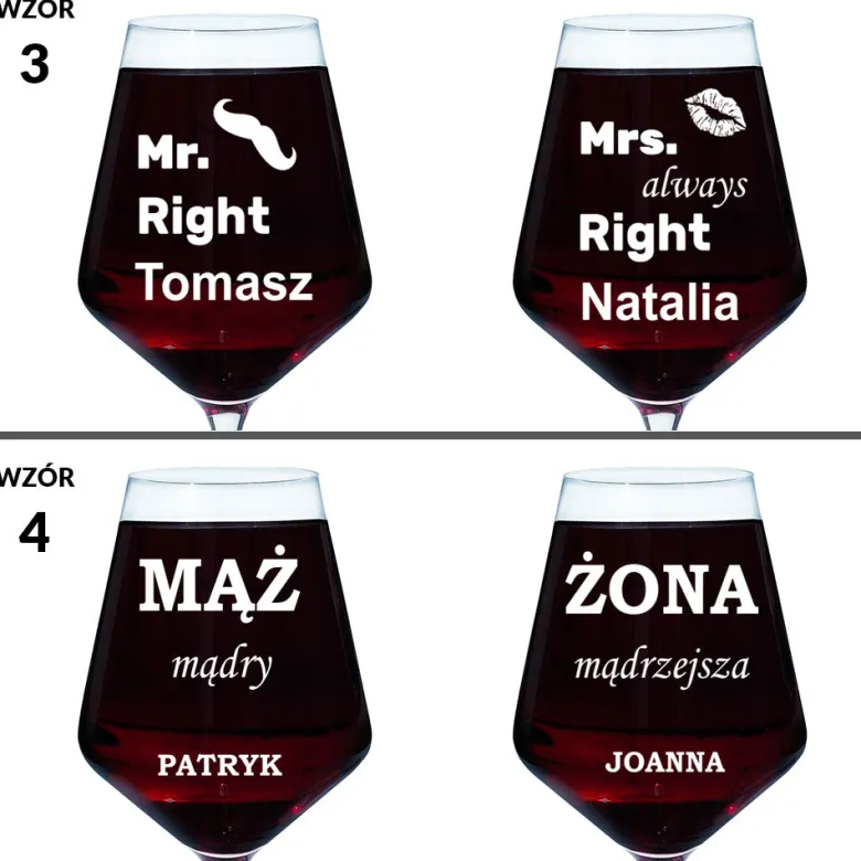 Kieliszki do wina KROSNO z grawerem w ozdobnym opakowaniu - prezent na ślub