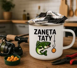 Kubek Metalowy dla Taty Wędkarza - Prezent na Dzień Ojca Święta Urodziny Emaliowany