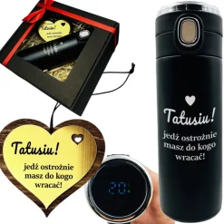 Kubek Termiczny + Zawieszka Zestaw Tatusiu Jedź Ostrożnie - Prezent dla Taty na Dzień Ojca Święta