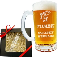 Kufel do Piwa z Grawerem dla Wędkarza - Prezent dla Taty, Męża, Chłopaka, Dziadka, Mężczyzny na Święta Urodziny