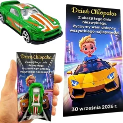 Metalowy Resorak Autko + Życzenia - Prezent na Dzień Chłopaka Przedszkole Szkoła Samochodzik