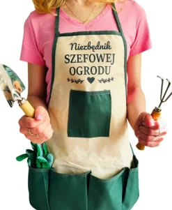 Niezbędnik Szefowej Ogrodu Fartuszek + Narzędzia - Prezent dla Mamy Żony Dziewczyny Babci na Urodziny Dzień Matki