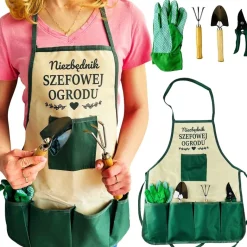 Niezbędnik Szefowej Ogrodu Fartuszek + Narzędzia - Prezent dla Mamy Żony Dziewczyny Babci na Urodziny Dzień Matki
