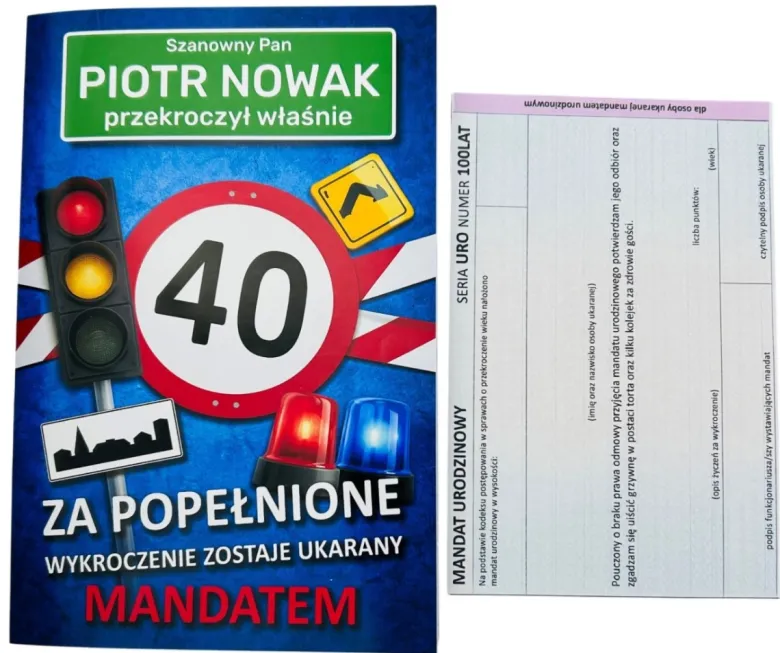 Personalizowana Kartka Urodzinowa Mandat - Prezent na 18 40 50 60 Urodziny dla Faceta Mężczyzny Chłopaka Taty