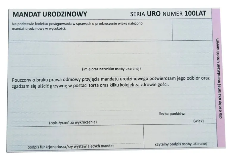 Personalizowana Kartka Urodzinowa Mandat - Prezent na 18 40 50 60 Urodziny dla Faceta Mężczyzny Chłopaka Taty