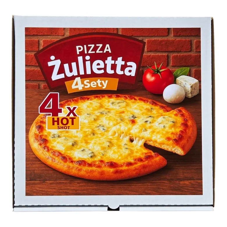 Pizza Żulietta 4sety Pudełko na Alkohol - Śmieszny Prezent dla Faceta Mężczyzny Taty Męża na Święta 18 40 50 Urodziny