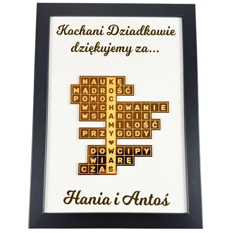 Podziękowanie Ramka Krzyżówka 3D - Prezent na Dzień Babci i Dziadka dla Dziadków