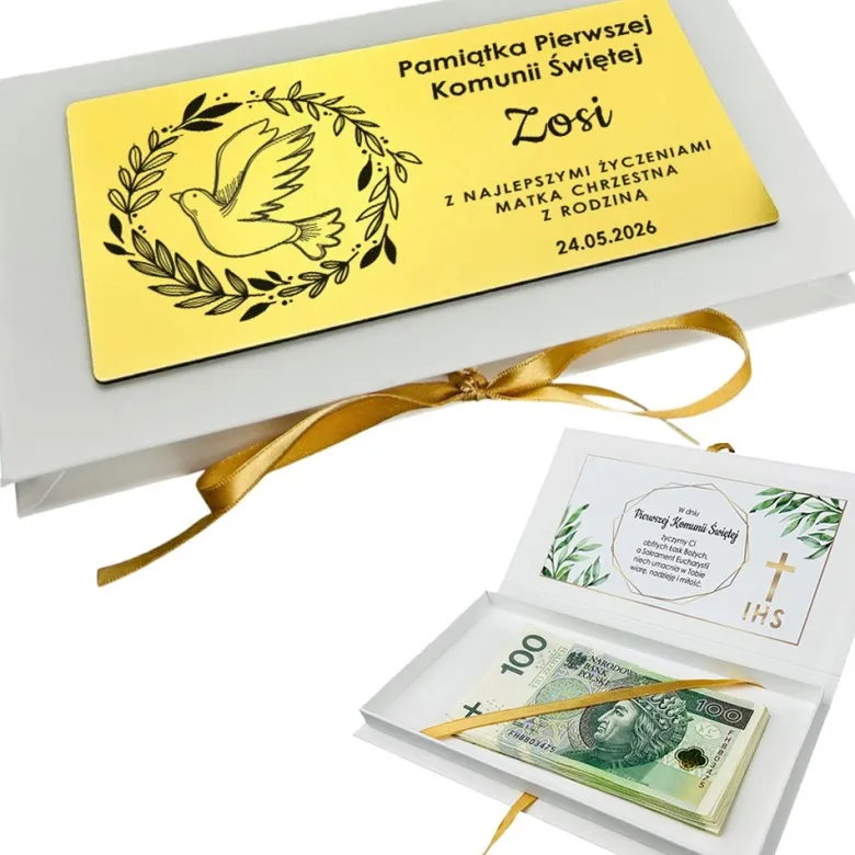 Pudełko na Pieniądze Komunia - Prezent na Komunię Święta Pamiątka Pierwszej Komunii Świętej