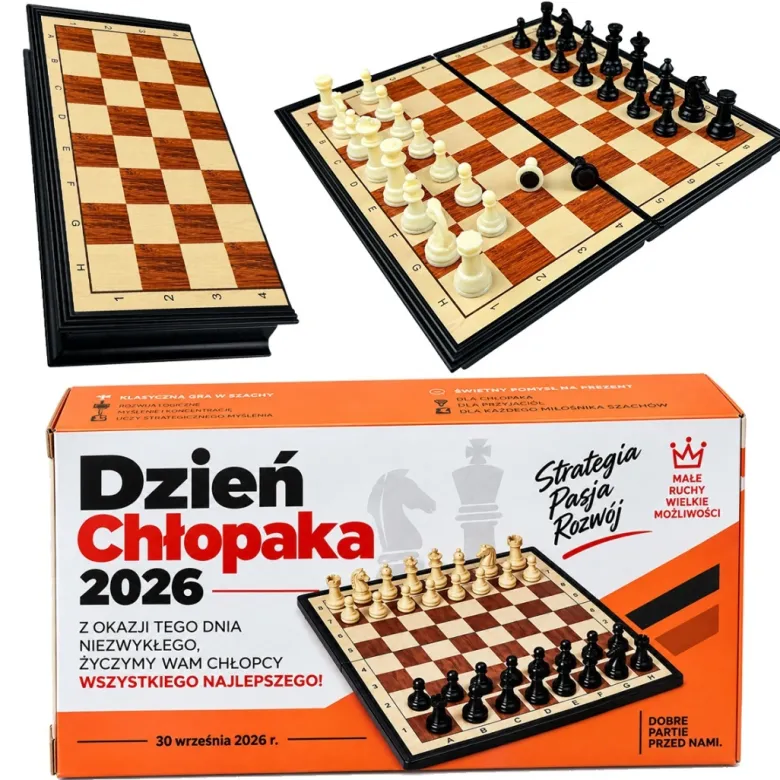 Szachy Magnetyczne + Życzenia - Prezent na Dzień Chłopaka do Szkoły Pracy Przedszkola Klasy dla Kolegów Chłopców