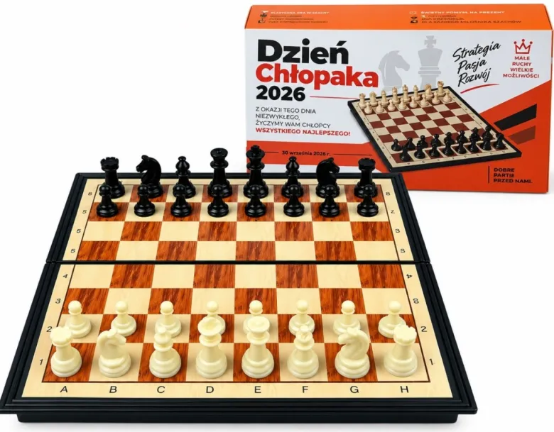 Szachy Magnetyczne + Życzenia - Prezent na Dzień Chłopaka do Szkoły Pracy Przedszkola Klasy dla Kolegów Chłopców