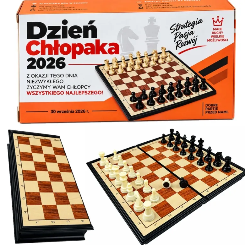 Szachy Magnetyczne + Życzenia - Prezent na Dzień Chłopaka do Szkoły Pracy Przedszkola Klasy dla Kolegów Chłopców