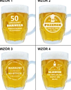Szklany kufel do piwa z grawerem w ozdobnym kartoniku - prezent na 18 30 40 50 60 urodziny dla faceta mężczyzny
