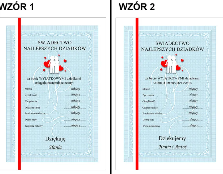 Świadectwo z Czerwonym Paskiem dla Babci i Dziadka - prezent dla dziadków na Dzień Babci i Dziadka