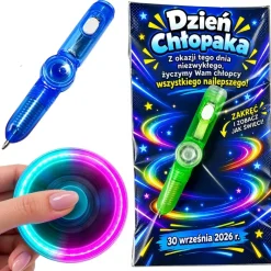 Świecący Długopis Fidget Spinner + Życzenia - Prezent na Dzień Chłopaka Szkoła Przedszkole