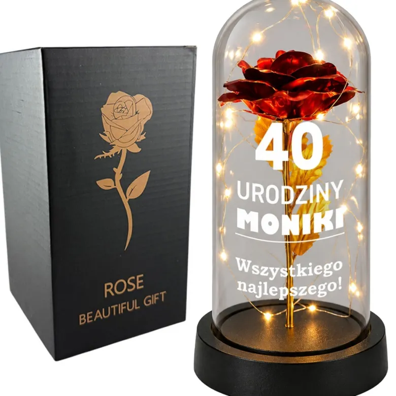 Wieczna Róża LED Personalizowana - Prezent dla Dziewczyny Żony Niej na Walentynki Święta Urodziny
