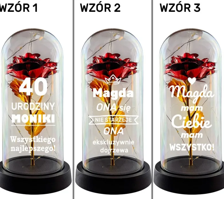 Wieczna Róża LED Personalizowana - Prezent dla Dziewczyny Żony Niej na Walentynki Święta Urodziny